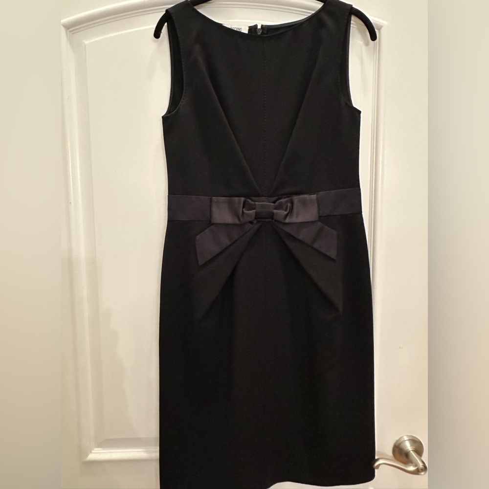 Moschino LBD Black Sleeveless Dress with satin bow accent at waist.Made in Italy